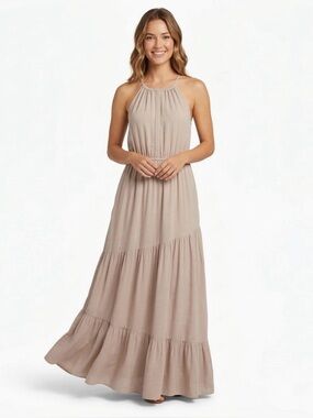 Rachel Zoe Dusty Mauve Tiered Maxi Dress